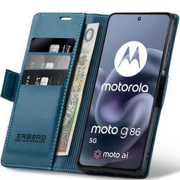 Etui ERBORD Glossy Litchi, portfel z klapką do Motorola Moto G86 5G / G86 Power 5G – niebieskie