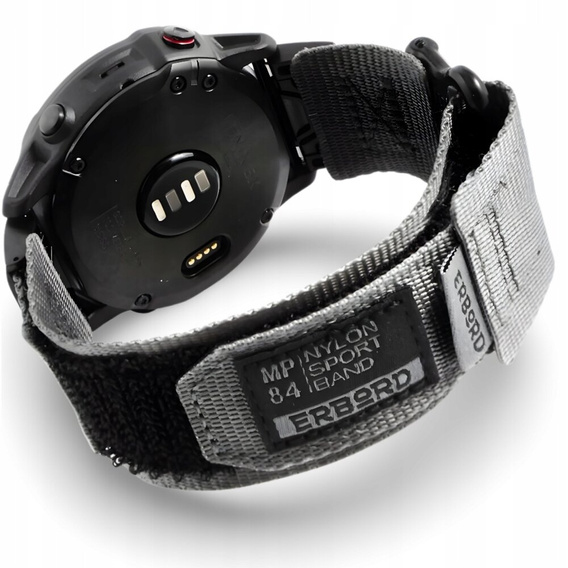 Pasek Nylonowy ERBORD MP84 Quickfit do Garmin Fenix 5/6/6 PRO/7 Forerunner 965/955/945, Szary, Rozmiar M/L