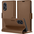 Case for Oppo A18 4G / A38 4G, ERBORD Glossy Litchi, wallet with flap, brown