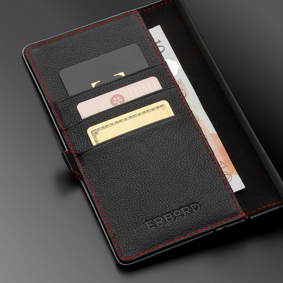 Case for iPhone 16 Pro Max, ERBORD Vintage, wallet with flap, black