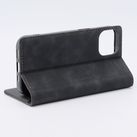 Case for iPhone 15, ERBORD Vintage, wallet with flap, black