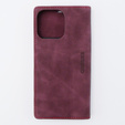 Case for iPhone 15 Pro Max, ERBORD Vintage, wallet with flap, red