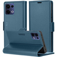 Case for Oppo Reno 13, ERBORD Glossy Litchi, wallet with flap, blue