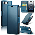 Case for Iphone 16E, ERBORD Glossy Litchi, wallet with flap, blue