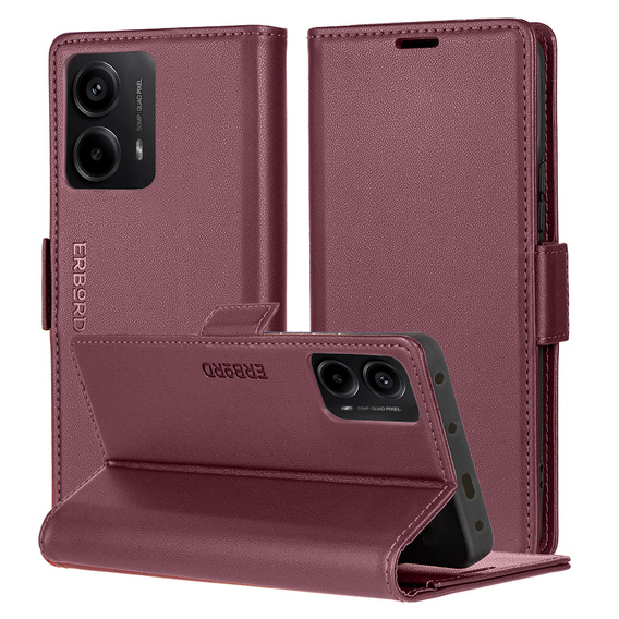 Case for Motorola Moto G24 Power, ERBORD Glossy Litchi, wallet with flap, red