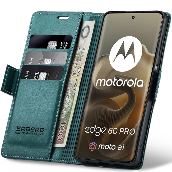 ERBORD Glossy Litchi wallet with flap for Motorola Edge 60 Pro