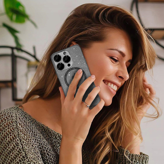 Etui do iPhone 16 Pro, ERBORD Glitter MagSafe, czarne + Szkło na ekran