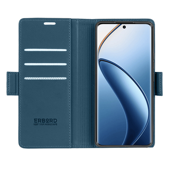 Case for Realme 12 Pro 5G / 12 Pro+ 5G, ERBORD Glossy Litchi, wallet with flap, blue
