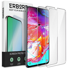 2x Tempered Glass for Samsung Galaxy A70, ERBORD 9H Hard Glass for phone screen