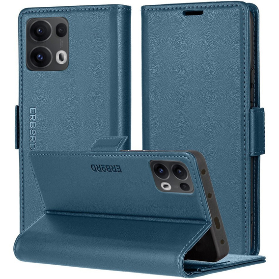 Case for Oppo Reno 13 Pro, ERBORD Glossy Litchi, wallet with flap, blue