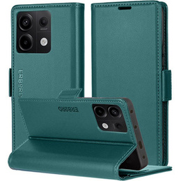 Case for Xiaomi Redmi Note 13 Pro 5G, ERBORD Glossy Litchi, wallet with flap, green