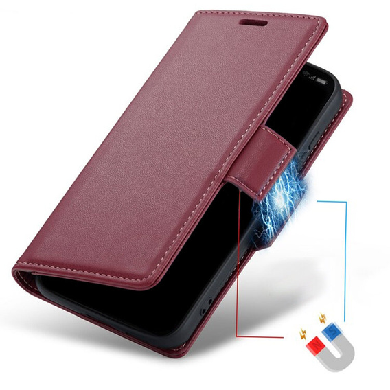 Case for Samsung Galaxy A26, ERBORD Glossy Litchi, wallet with flap, red