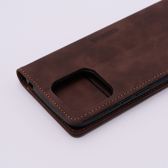 Etui do Xiaomi Redmi 12C, ERBORD Vintage portfel z klapką, kawowe