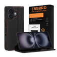 Case for iPhone 16, ERBORD Vintage, wallet with flap, black