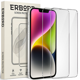 2x Tempered Glass for iPhone 14, ERBORD 9H Hard Glass for phone screen