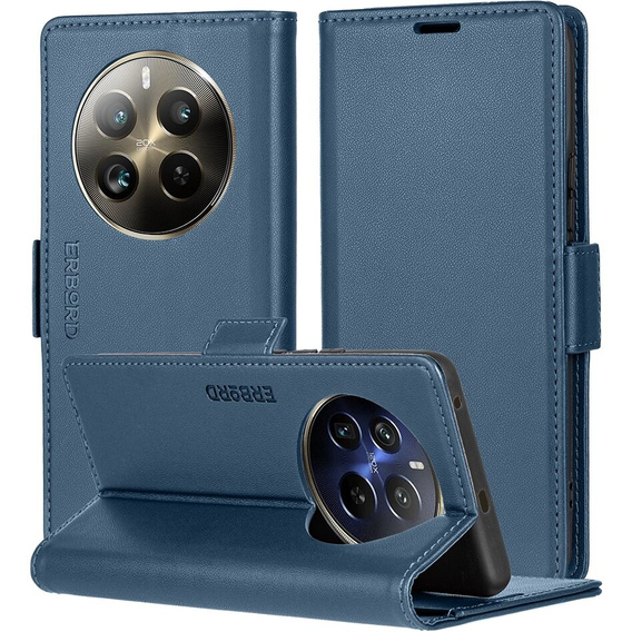 Etui do Realme 12 Pro 5G / 12 Pro+ 5G, ERBORD Glossy Litchi, portfel z klapką, niebieskie