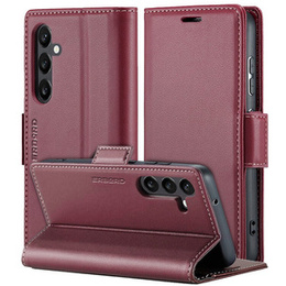 Case for Samsung Galaxy S24, ERBORD Glossy Litchi, wallet with flap, red