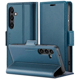 Case for Samsung Galaxy A55, ERBORD Glossy Litchi, wallet with flap, blue