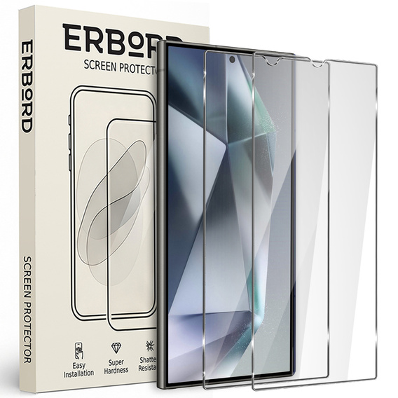 2x Tempered Glass for Samsung Galaxy S24 Ultra, ERBORD 9H Hard Glass for phone screen