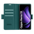 Case for Oppo Reno 13, ERBORD Glossy Litchi, wallet with flap, green
