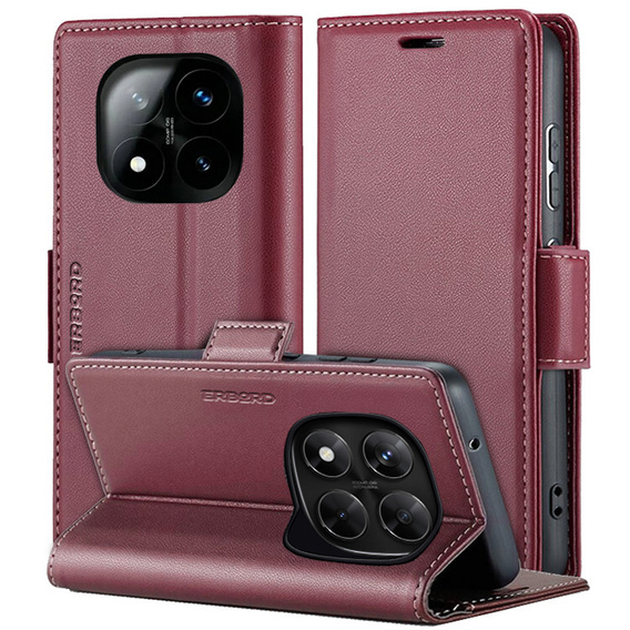 Case for Xiaomi Redmi Note 14 Pro+ 5G / Xiaomi Poco X7 5G / Xiaomi Redmi Note 14 Pro 5G, ERBORD Glossy Litchi, wallet with flap, red