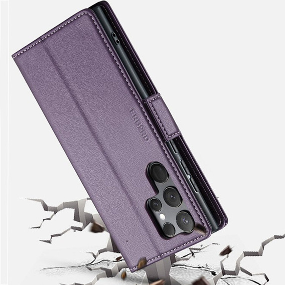 Etui do Samsung Galaxy S24 Ultra, ERBORD Glossy Litchi, portfel z klapką, fioletowe