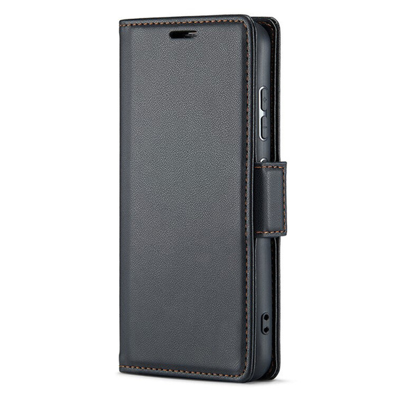 Case for Oppo Reno 13, ERBORD Glossy Litchi, wallet with flap, black