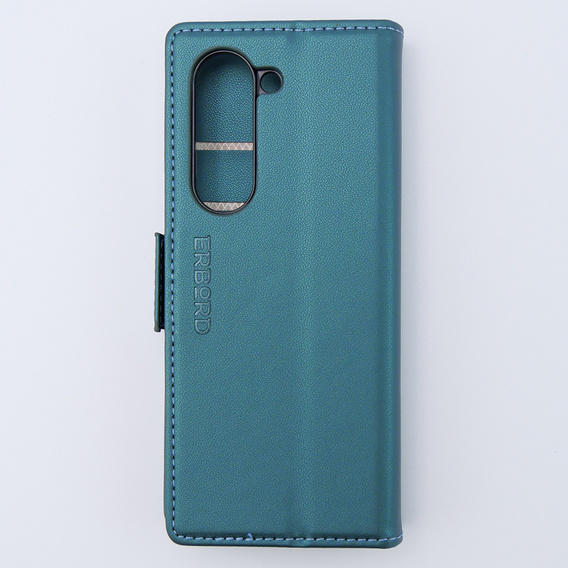 Case for Samsung Galaxy Z Fold 5 5G, ERBORD Glossy Litchi, wallet with flap, green