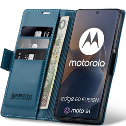 Case for Motorola Edge 60 / 60 Fusion, ERBORD Glossy Litchi, wallet with flap, blue