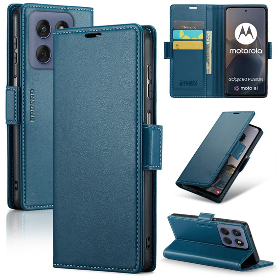 Case for Motorola Edge 60 / 60 Fusion, ERBORD Glossy Litchi, wallet with flap, blue