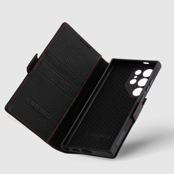 Leather case for Samsung Galaxy S24 Ultra, ERBORD LeatherWallet, black