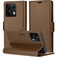Case for Xiaomi Redmi Note 13 5G, ERBORD Glossy Litchi, wallet with flap, brown