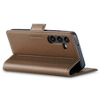Case for Samsung Galaxy A55, ERBORD Glossy Litchi, wallet with flap, brown