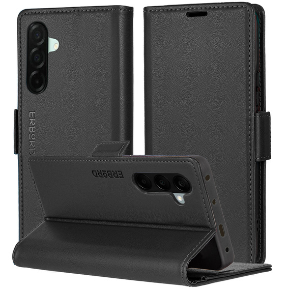 Etui do Samsung Galaxy A26 5G, ERBORD Glossy Litchi, portfel z klapką, czarne