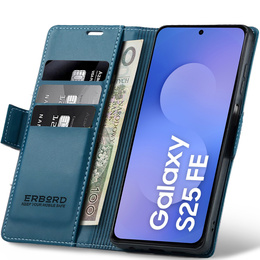 Case for Samsung Galaxy S25 FE, ERBORD Glossy Litchi, wallet with flap, blue
