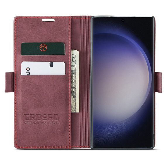 Case for Samsung Galaxy S23 Ultra, ERBORD Vintage, wallet with flap, red
