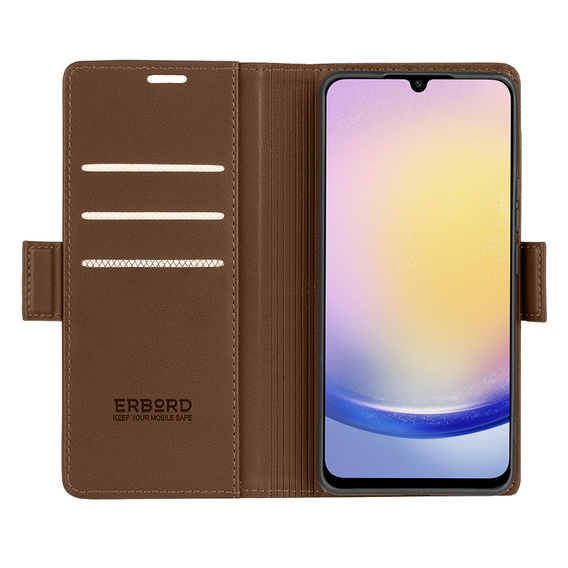 Etui do Samsung Galaxy A25 5G, ERBORD Glossy Litchi, portfel z klapką, brązowe