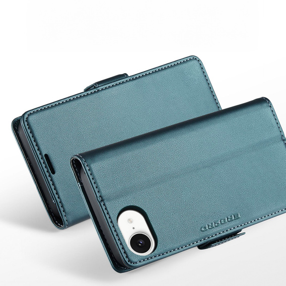 Etui do iPhone 16E, ERBORD Glossy Litchi, portfel z klapką, niebieskie