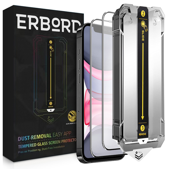 2x Szkło Szkło Hartowane do iPhone 11 / XR, ERBORD Easy App Full Screen Protector