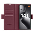 Case for Xiaomi 14T, ERBORD Glossy Litchi, wallet with flap, red