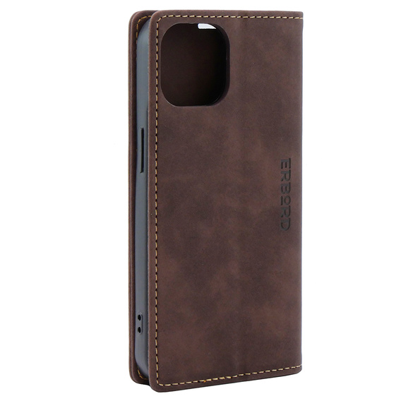 Etui do iPhone 15, ERBORD Vintage portfel z klapką, kawowe