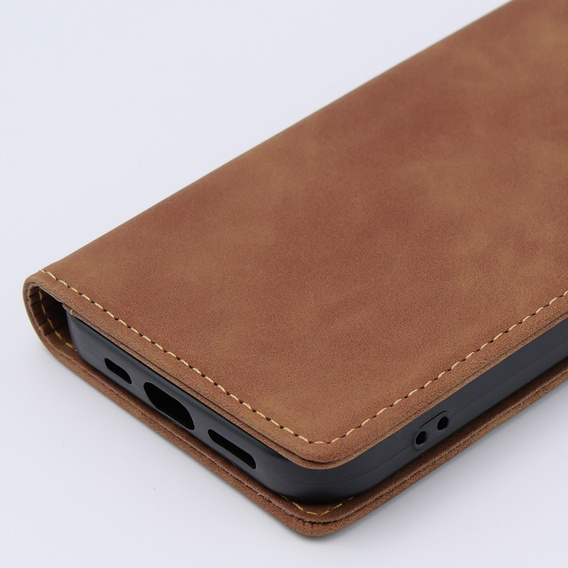 Etui do iPhone 15, ERBORD Vintage portfel z klapką, brązowe