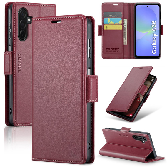 Etui do Samsung Galaxy A36 5G, ERBORD Glossy Litchi, portfel z klapką, czerwone