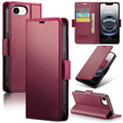 Case for Iphone 16E, ERBORD Glossy Litchi, wallet with flap, red