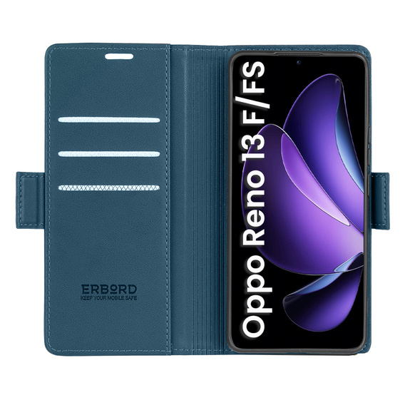 Case for Oppo Reno 13F / Oppo Reno 13FS, ERBORD Glossy Litchi, wallet with flap, blue