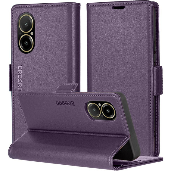 Etui do Realme C67 4G, ERBORD Glossy Litchi, portfel z klapką, fioletowe