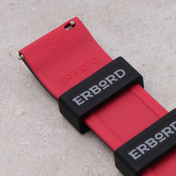 Pasek Silikonowy ERBORD Uniwersalny 22mm, Dual Color, czarny / czerwony / srebrna klamra