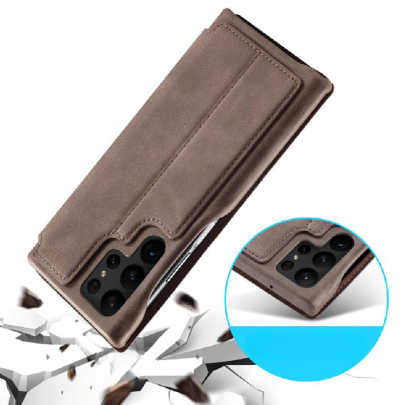 Etui z klapką do Samsung Galaxy S23 Ultra, ERBORD Retro, brązowe