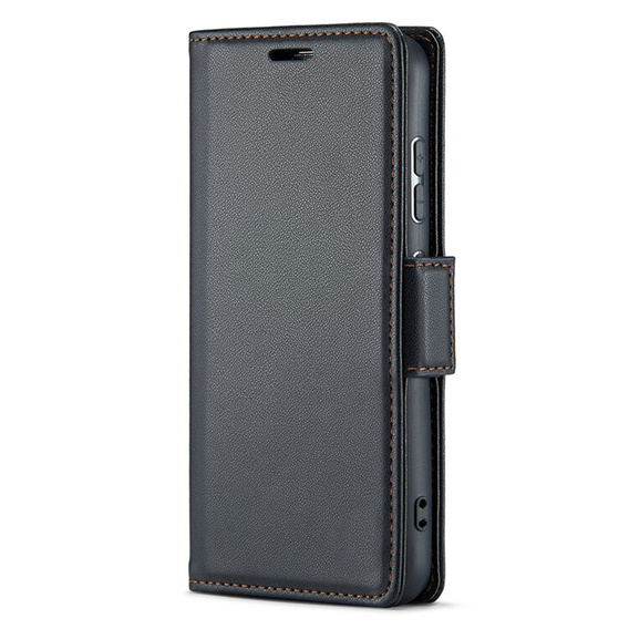 Case for Oppo Reno 11F, ERBORD Glossy Litchi, wallet with flap, black