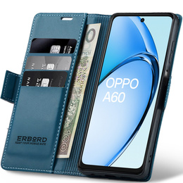 Case for Oppo A60, ERBORD Glossy Litchi, wallet with flap, blue